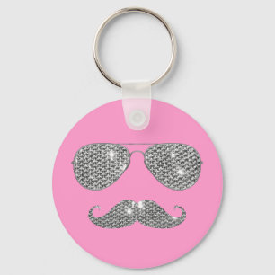 Funny Diamond Mustache mit Brille Schlüsselanhänger