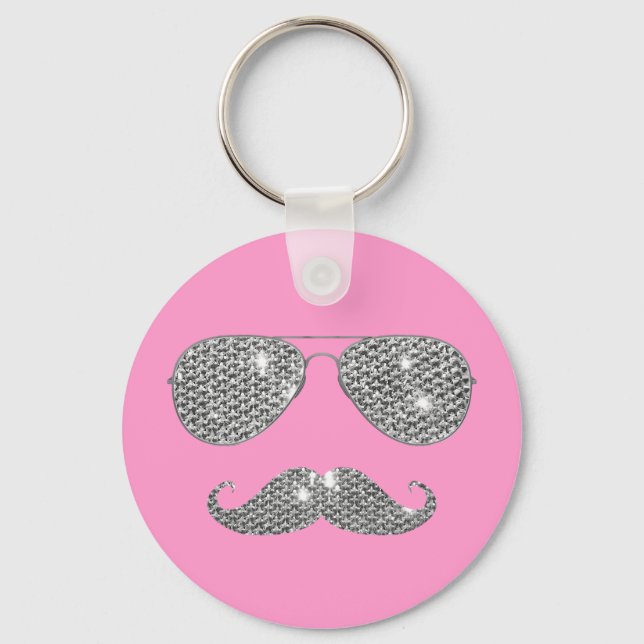 Funny Diamond Mustache mit Brille Schlüsselanhänger (Vorderseite)