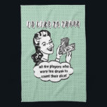 Funny Dice - Ich möchte mich bedanken Küchentuch<br><div class="desc">Design ist ein Retro-Stil Vintagen Frauen, die Geld in ihren Händen halten. Im Text steht: "Ich möchte allen Spielern danken, die zu betrunken waren, um ihre Würfel zu zählen. " Macht ein lustiges Bunco Geschenk oder Bunco Preis. Auch funktioniert für alle Arten von Würfeln Spiele. Im Hintergrund befinden sich kleine...</div>