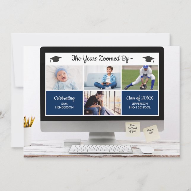 Funny die Jahre von Abschluss Fotos Party verzoomt Einladung (Vorderseite)