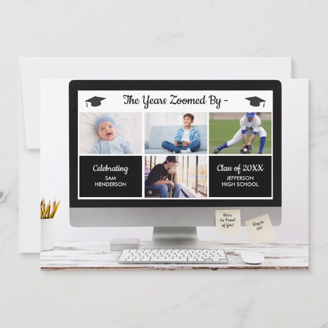 Funny die Jahre von Abschluss Fotos Party verzoomt Einladung (Vorderseite)