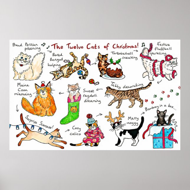 Funny die zwölf Katzen Weihnachten Poster (Vorne)