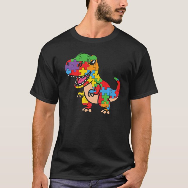 Funny Dinasour T Rex Design Autistic Autismus Awar T-Shirt (Vorderseite)