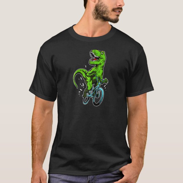 Funny Dino on a Bmx Mountain Bike T Rex Bicycle Ri T-Shirt (Vorderseite)