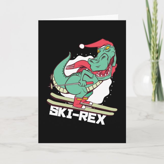 Funny Dino Ski Rex Skifahren Weihnachtsgeschenk Karte (Vorderseite)