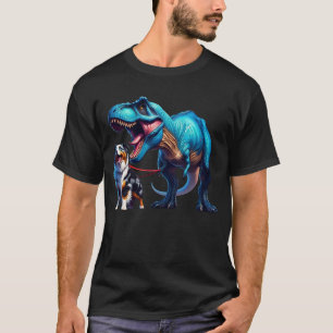 Funny Dinosaur Australian Shepherd Walking Dog T-Shirt
