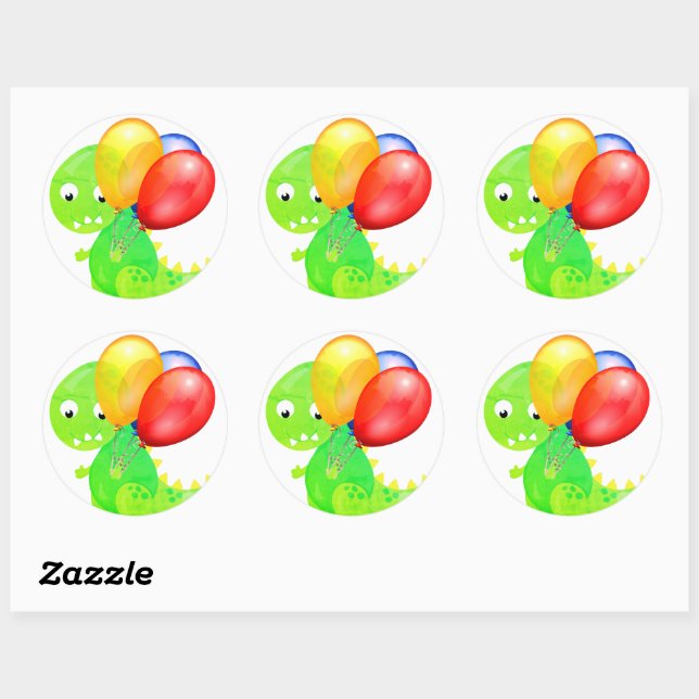 Funny Dinosaur Balloon Runder Aufkleber (Blatt)
