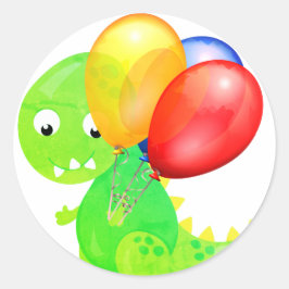 Funny Dinosaur Balloon Runder Aufkleber