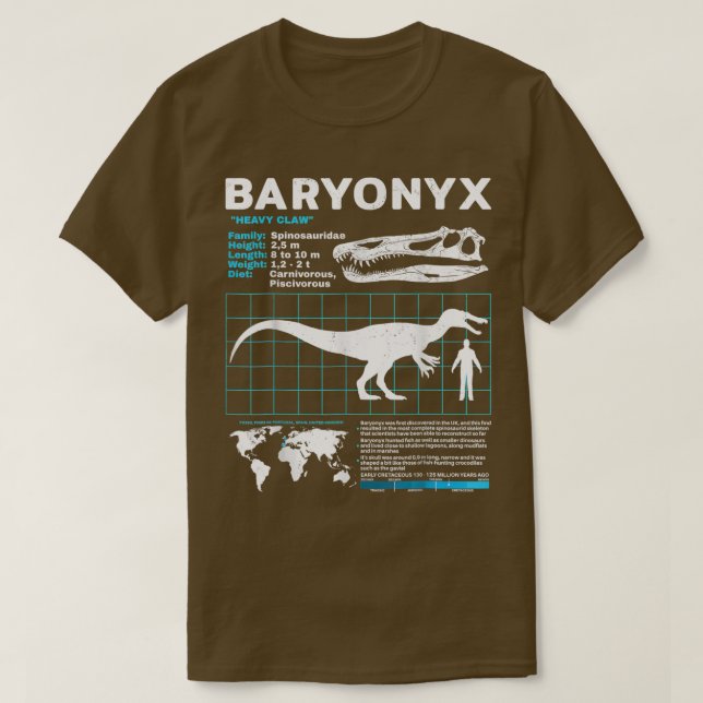 Funny Dinosaur Baryony Fact Sheet Fossils Data T-Shirt (Design vorne)