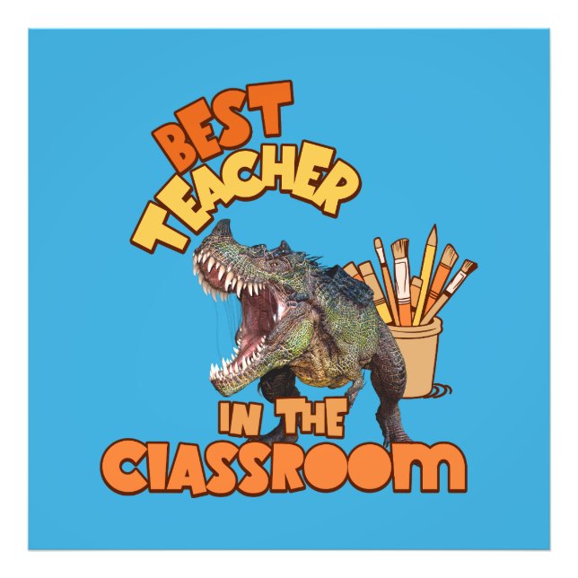 Funny Dinosaur Bester Lehrer im Klassenzimmer Fotodruck (Vorne)
