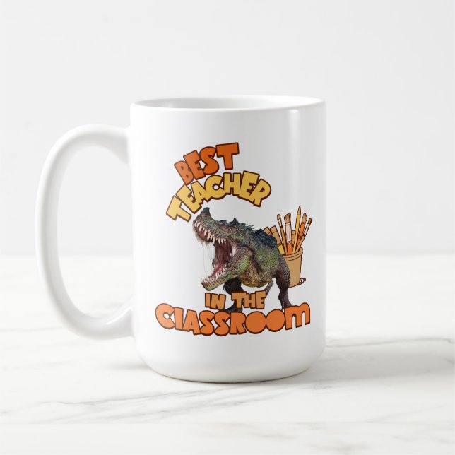 Funny Dinosaur Bester Lehrer im Klassenzimmer Kaffeetasse (Links)