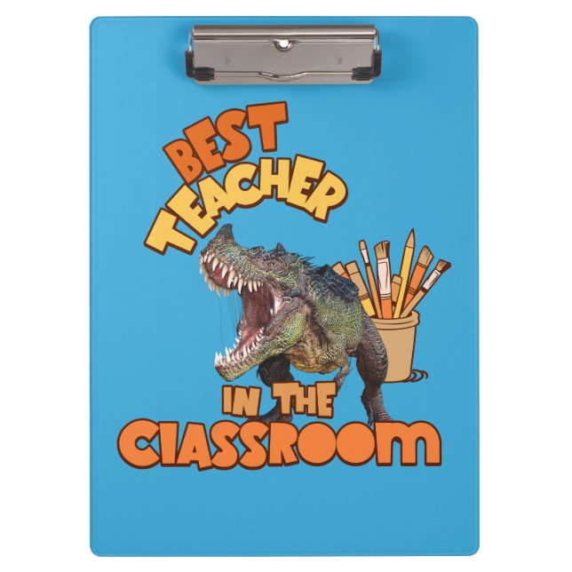 Funny Dinosaur Bester Lehrer im Klassenzimmer Klemmbrett (Vorderseite)