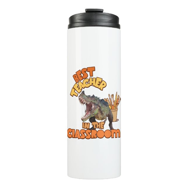 Funny Dinosaur Bester Lehrer im Klassenzimmer Thermosbecher (Vorderseite)