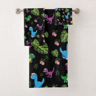 Funny Dinosaur, Blätter Badetuch Set