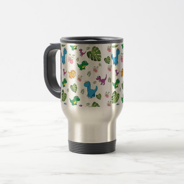 Funny Dinosaur, Blätter Reisen Mug Reisebecher (Vorderseite Links)