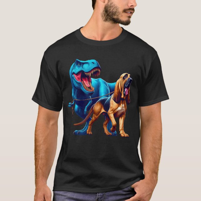 Funny Dinosaur Bloodhound Walking Dog Lover T-Shirt (Vorderseite)