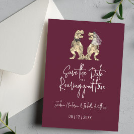 Funny Dinosaur Bride und Groom Wedding Burgundy Save The Date