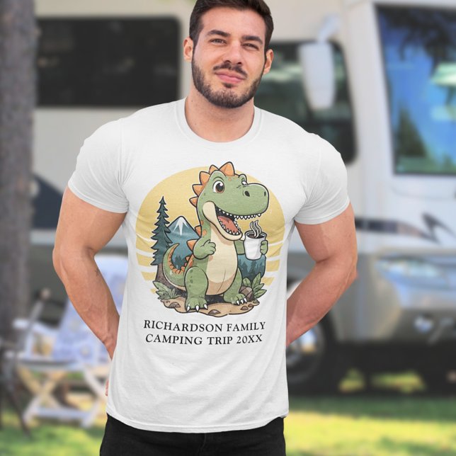 Funny Dinosaur Camper Custom Family Camping Trip T-Shirt (Von Creator hochgeladen)