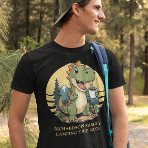 Funny Dinosaur Camper Custom Family Name Camping T-Shirt