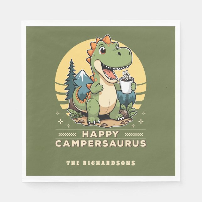 Funny Dinosaur Camper Outdoor Custom Camping Serviette (Vorderseite)