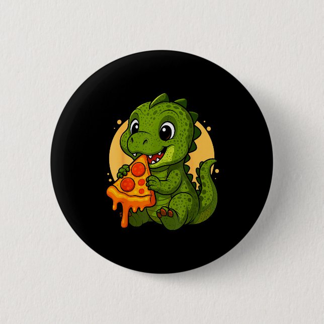 Funny Dinosaur Eating Zza Graphic Boys Girls Dinos Button (Vorderseite)