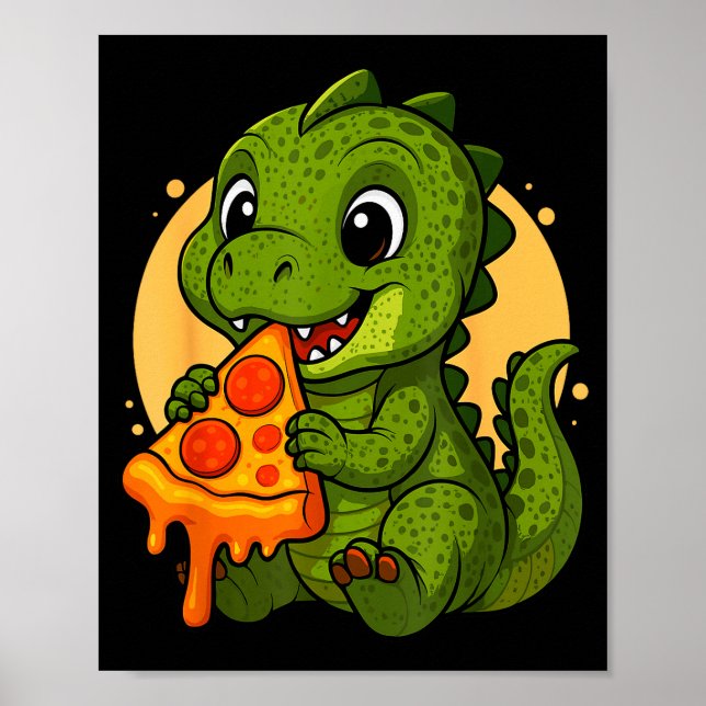Funny Dinosaur Eating Zza Graphic Boys Girls Dinos Poster (Vorne)