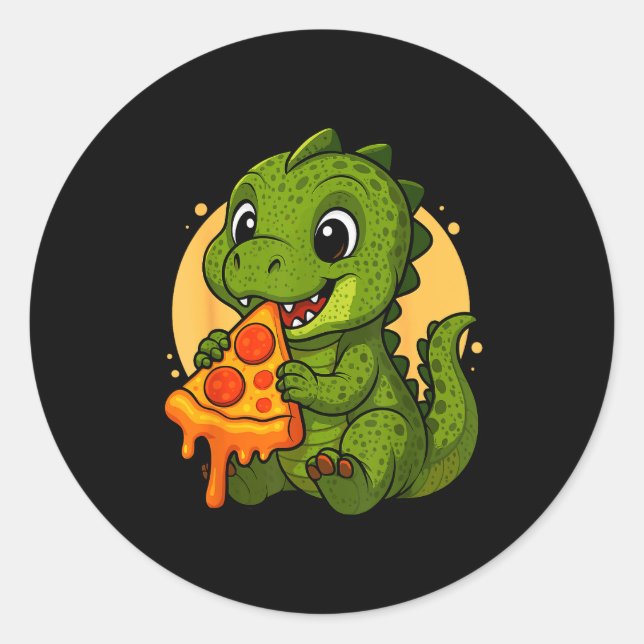 Funny Dinosaur Eating Zza Graphic Boys Girls Dinos Runder Aufkleber (Vorderseite)
