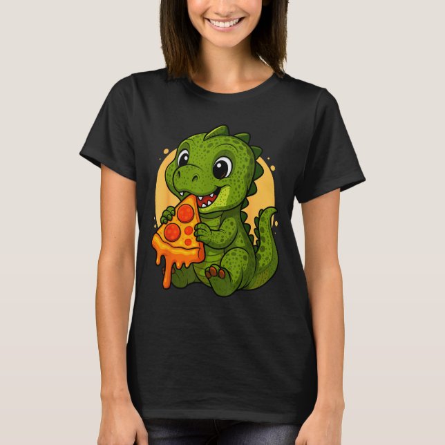 Funny Dinosaur Eating Zza Graphic Boys Girls Dinos T-Shirt (Vorderseite)