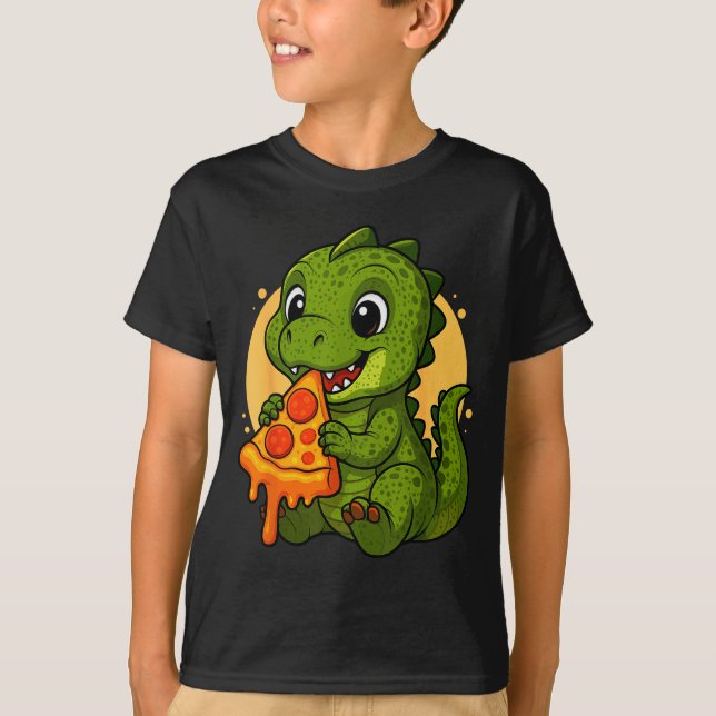 Funny Dinosaur Eating Zza Graphic Boys Girls Dinos T-Shirt (Vorderseite)