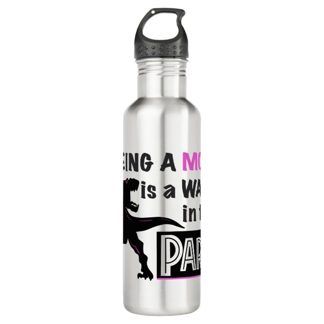 Funny Dinosaur Eine Mama ist ein Spaziergang im Pa Edelstahlflasche (Vorderseite)