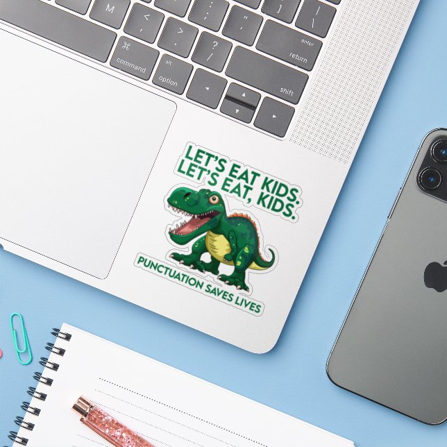 Funny Dinosaur Grammar Lesson Aufkleber (Laptop mit iPhone)