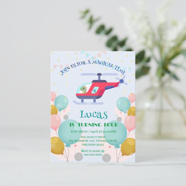 Funny dinosaur Helicopter Geburtstag Partei DIY Na Postkarte (Stehend Vorderseite)