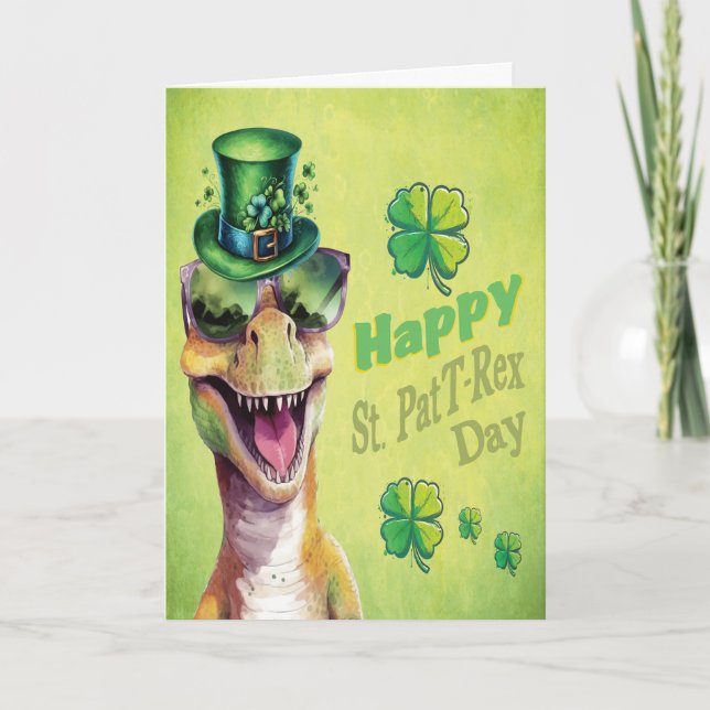 Funny Dinosaur leprechaun Irish St Patricks Day Ankündigung (Vorderseite)