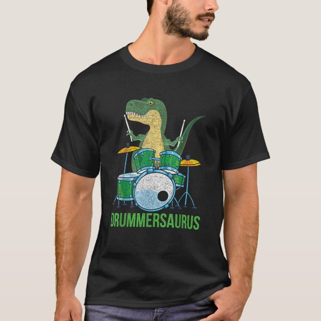 Funny Dinosaur Musiker T Rex Drummer Boys Geschenk T-Shirt (Vorderseite)
