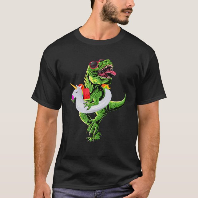 Funny Dinosaur Niedlich Unicorn Float Sommer Party T-Shirt (Vorderseite)