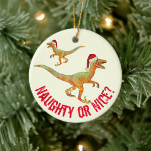 Funny Dinosaur Raptor Santa Quote Keramik Ornament