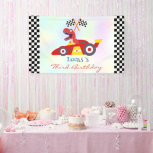 Funny Dinosaur Rennwagen Kindergeburtstag Party Banner