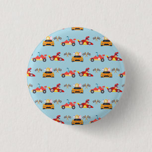 Funny Dinosaur Rennwagen Kindergeburtstag Party Button