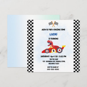 Funny Dinosaur Rennwagen Kindergeburtstag Party Einladung
