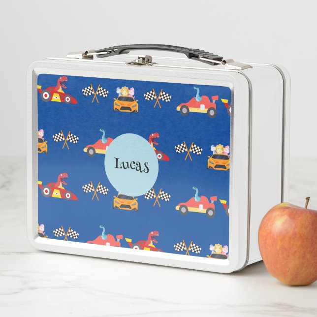 Funny Dinosaur Rennwagen Kindergeburtstag Party Metall Brotdose (Beispiel)