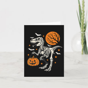 Funny Dinosaur Skeleton Halloween Pumpkin Trick or Karte
