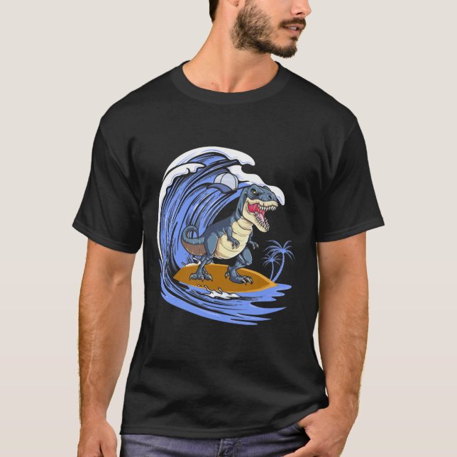 Funny Dinosaur Surfgeschenk für Frauen Männer T- T-Shirt (Vorderseite)