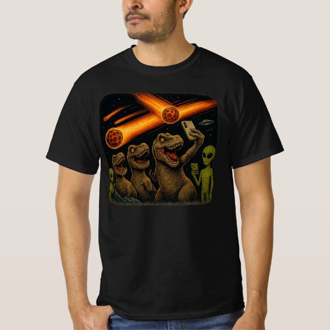 Funny Dinosaur T-Rex & Außerirdischen UFO Selfie | T-Shirt (Vorderseite)