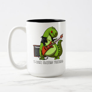 Funny Dinosaur T-Rex Hates Guitar Tuning Zweifarbige Tasse
