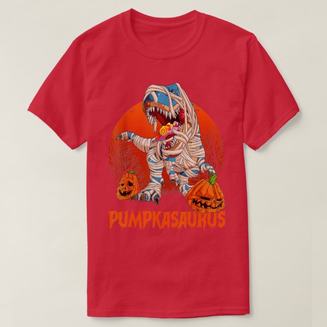 Funny Dinosaur T rex Mummy Pumpkin Halloween for K T-Shirt (Design vorne)