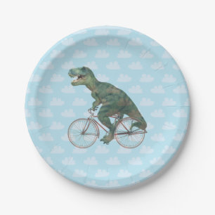 Funny Dinosaur TRex Fahrradfahren  Pappteller