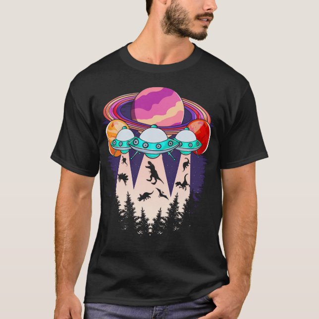 Funny Dinosaur Ufo Lover Alien T-Shirt (Vorderseite)