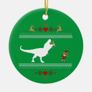 Funny Dinosaur Ugly Sweater Elf T-rex Keramik Ornament