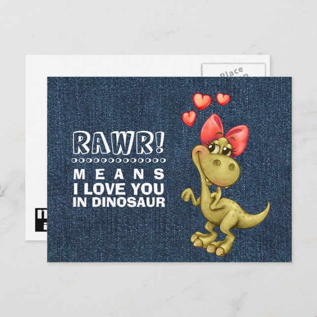 Funny Dinosaur Valentinstag Feiertagspostkarte (Vorne/Hinten)