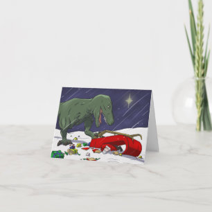 Funny Dinosaur Weihnachtskarte, T-Rex trifft Santa Karte